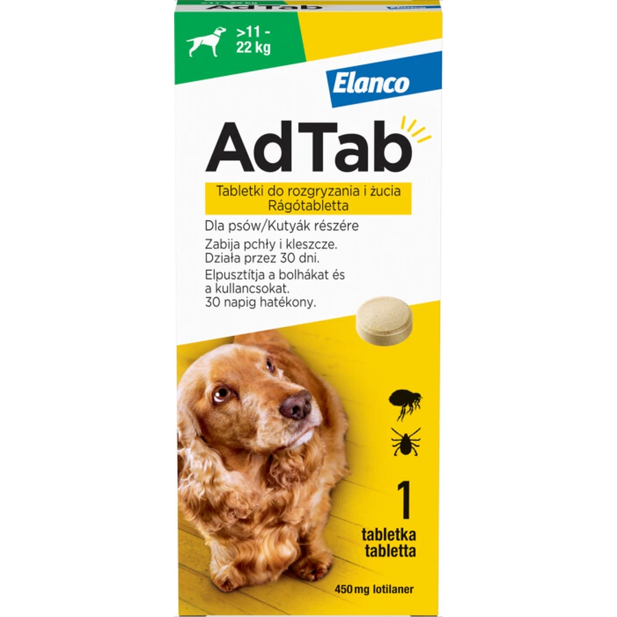 AdTab 450 mg chewable tablets for dogs against fleas and ticks (11-22 kg) - 1 tablet