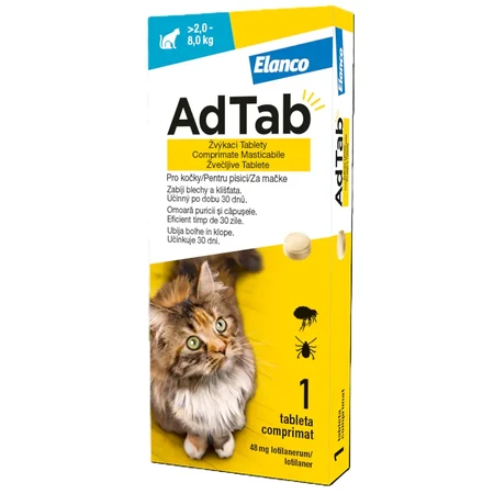 AdTab 48 mg voor katten tegen vlooien en teken (2-8 kg), 1 kauwtablet
