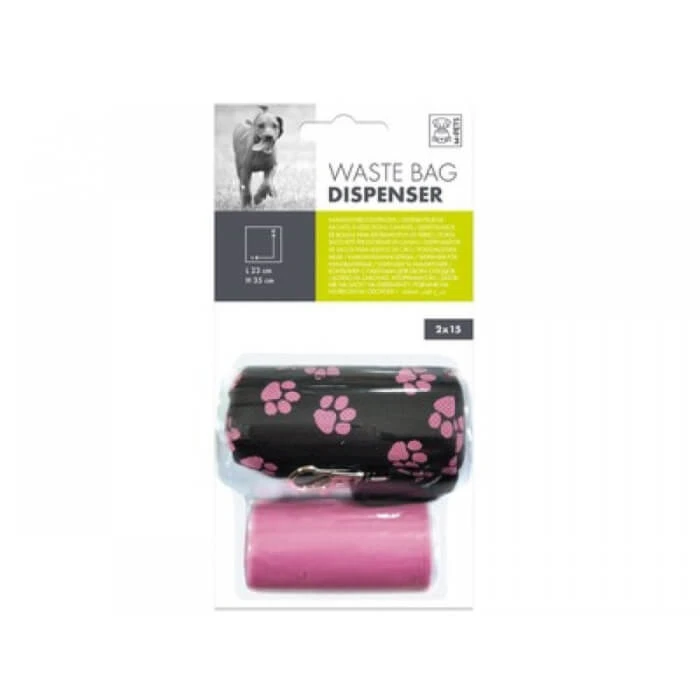 M-PETS Zachte Textiel Vuilniszakken zwart met roze, 2 x 15 zakken