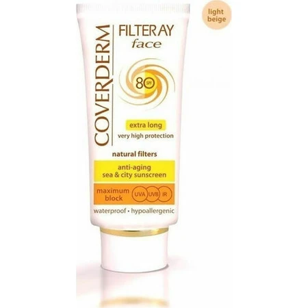 Coverderm Filteray Colour Cream Light Beige Waterproof Zonbeschermende Gezichtscrème SPF80 met Pigment 50ml