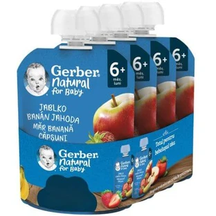 Pakket appel-, banaan- en aardbeienpuree, 6 maanden+, 4 x 90 g, Gerber