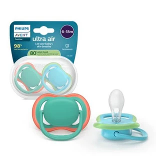 Philips Avent Ultra Air Ciuccio Philips Avent Ultra Air, blu/verde, 6-18 mesi, SCF087/10, 2 pezzi, Philips