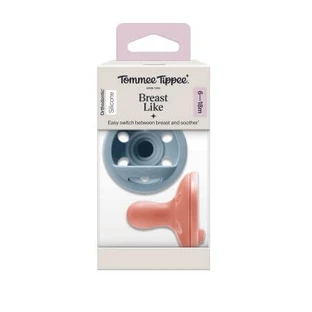 Siliconen orthodontische fopspeen Borst als fopspeen, Oranje/Blauw, 6-18 maanden, 2 stuks, Tommee Tippee