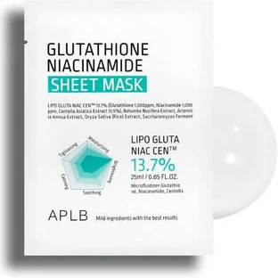 Maschera in salvietta al glutatione e niacinamide, 25 ml, Aplb
