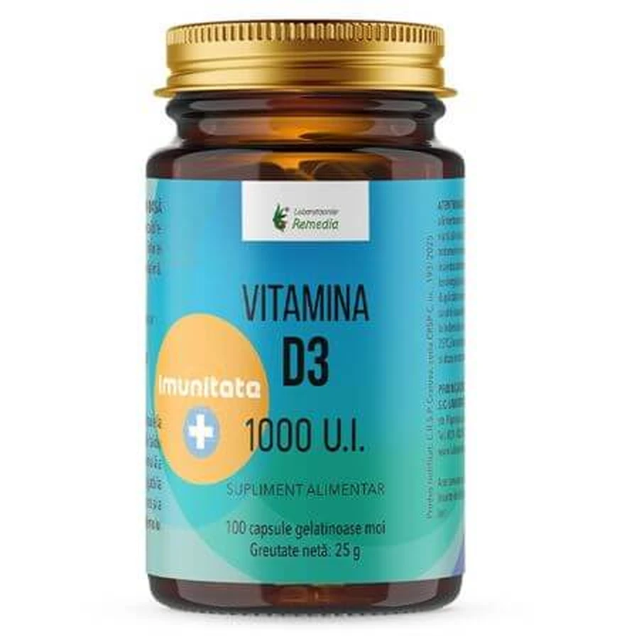 Vitamin D3, 1000 IU, 100 Weichkapseln, Remedia