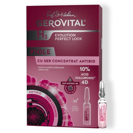 Fläschchen mit konzentriertem Anti-Falten-Serum mit Hyaluronsäure 10% 4D H3 Evolution Perfect Look, 10 Fläschchen x 2 ml, Gerovital