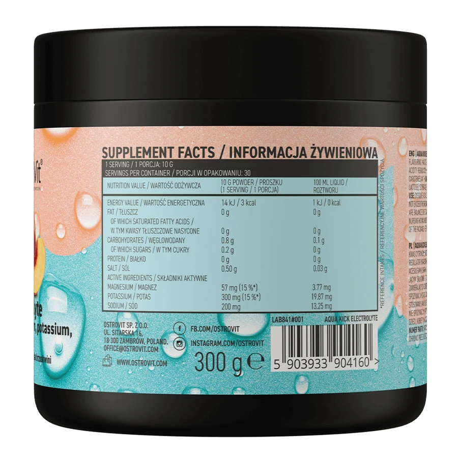 OstroVit Aqua Kick Electrolytes, pulbere, aromă de piersici, 300 g