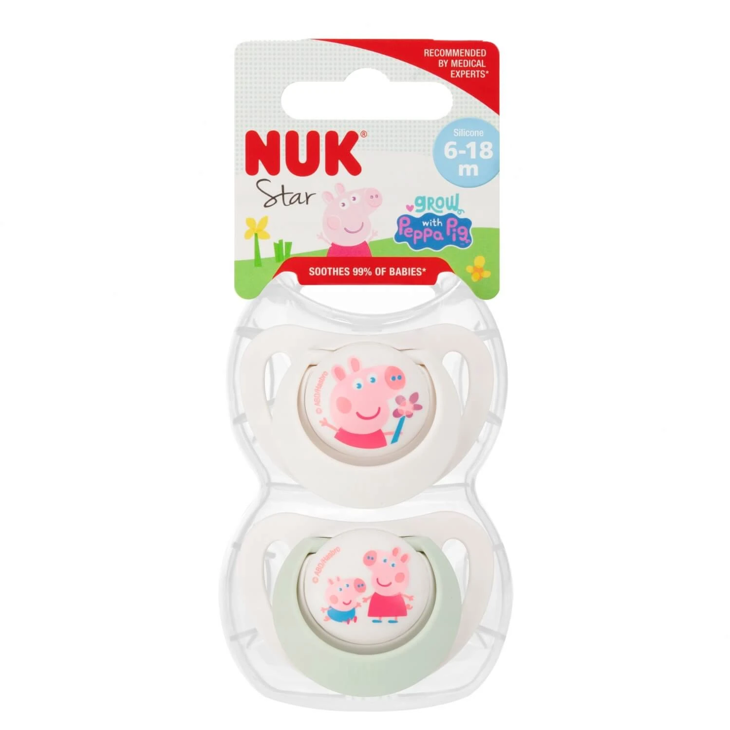 NUK Star, fopspeen, 6-18 maanden, siliconen, anatomisch, Peppa Pig, 2 stuks