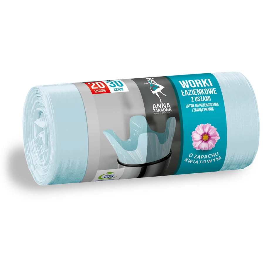 Anna Zaradna, sacchetti profumati per i rifiuti del bagno con orecchie, profumo floreale, 20 l, 30 pezzi