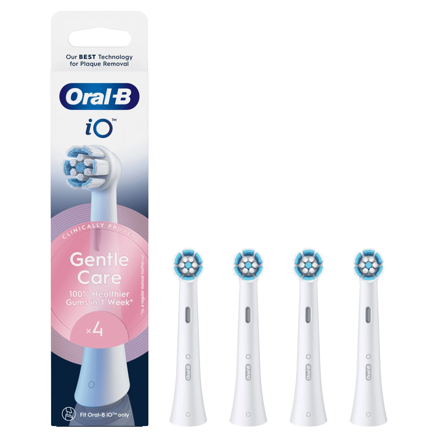 Oral-B iO Gentle Care, vervangende opzetborstels voor magnetische tandenborstel, wit, 4 stuks