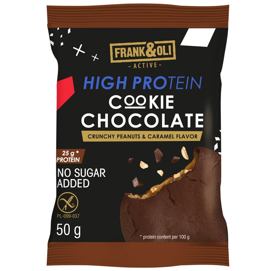 Frank&Oli High Protein, soft protein cookie, crunchy peanuts and caramel, 50 g