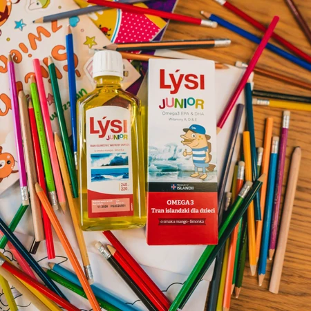 Lysi Junior Omega 3 Icelandic Trance per bambini, gusto mango-lime, 240 ml + kit uncinetto gratuito