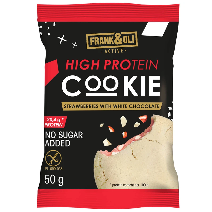 Frank&Oli High Protein, galleta proteica blanda, fresa y chocolate blanco, 50 g