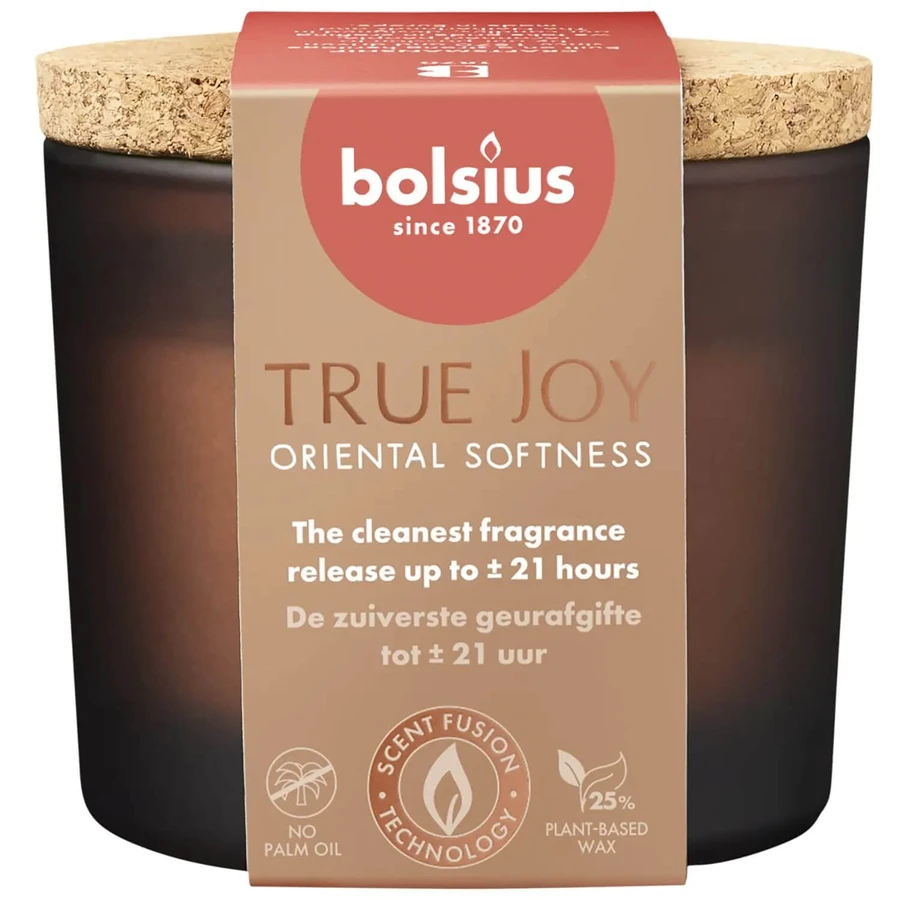 Bolsius True Joy Oriental Softness, geurkaars met kurken deksel
