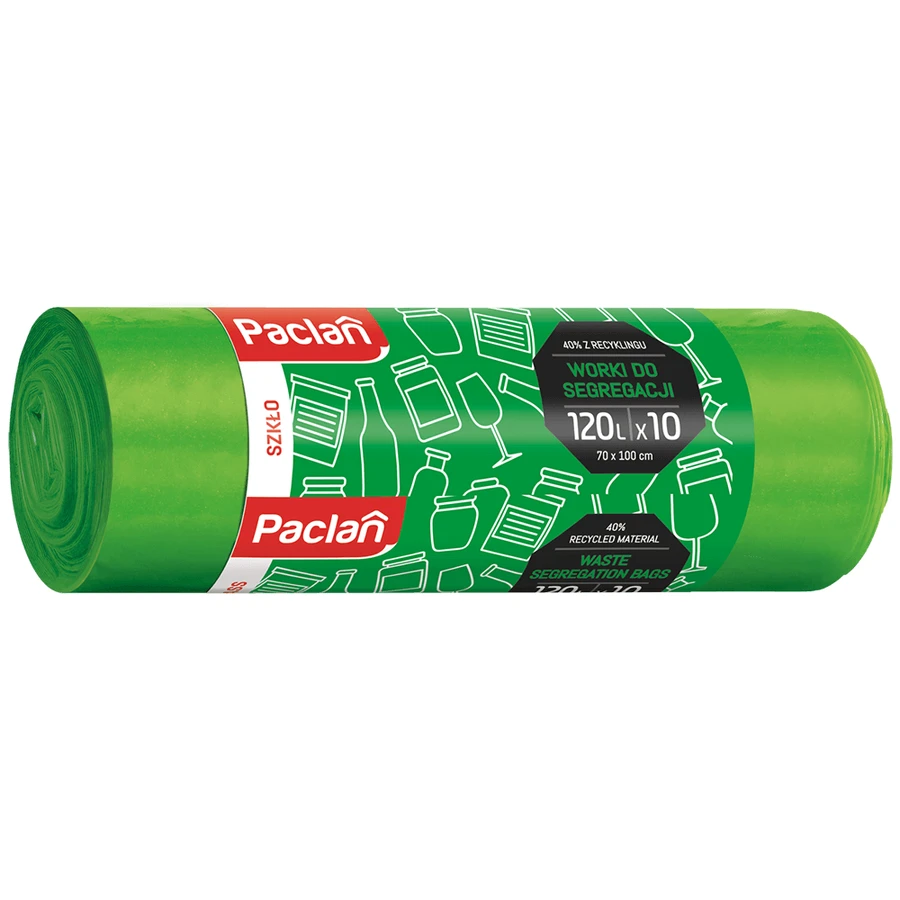 Paclan, recyclingzakken, glas, groen, 120 l x 10 stuks