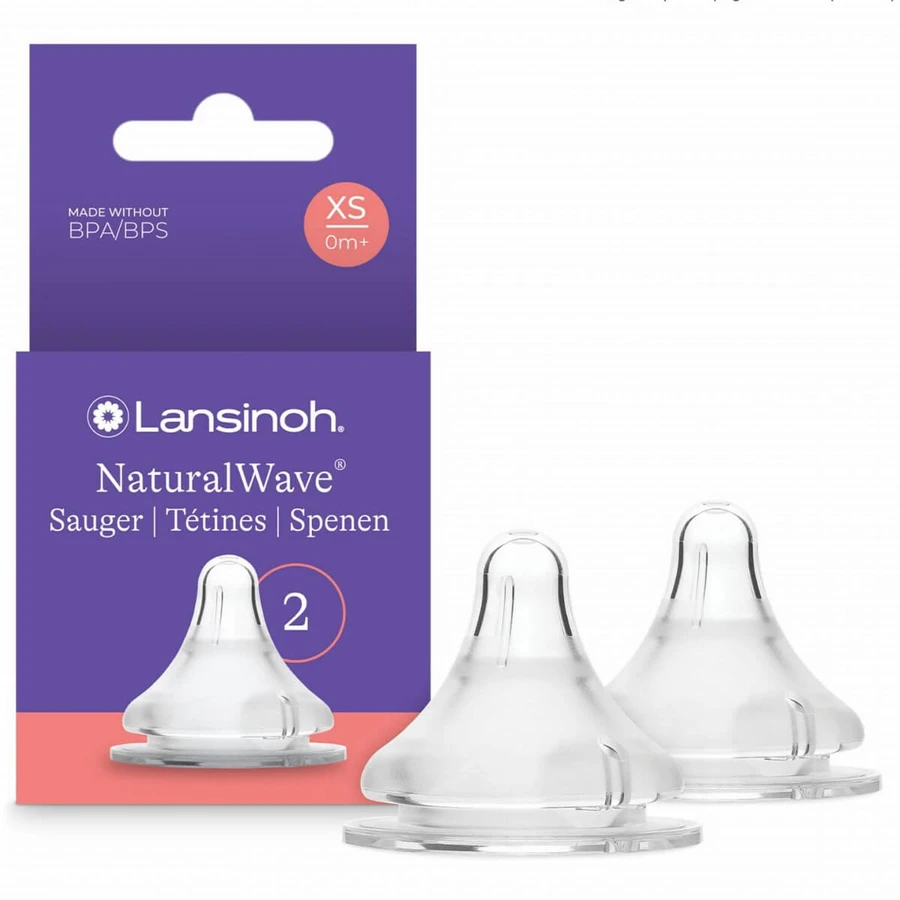 Lansinoh NaturalWave, tetina para biberón, silicona, XS flujo muy lento, desde el nacimiento, 2 piezas