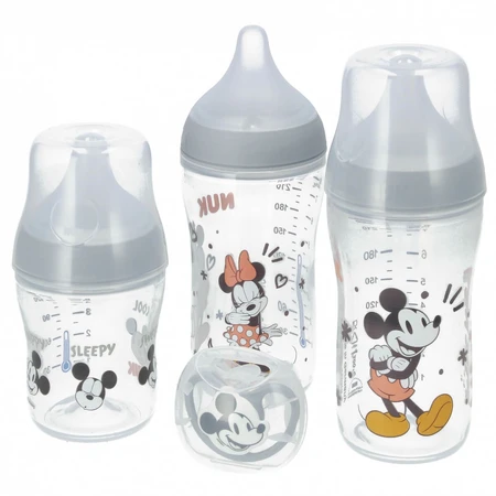 Set iniziale NUK Perfect Match, 3 biberon anticolica + succhietto, Topolino, 0-6 mesi