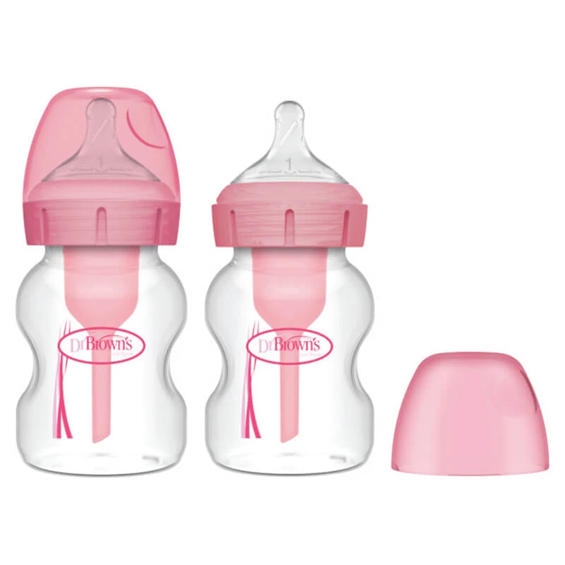 Dr. Brown's Options+, anti-colic fles met wijde hals en speen, roze, 2 x 150 ml