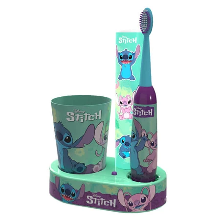 Mr White Stitch, Zahnputzset für Kinder, Zahnbürste + Zahnpasta + Becher + LED-Sockel
