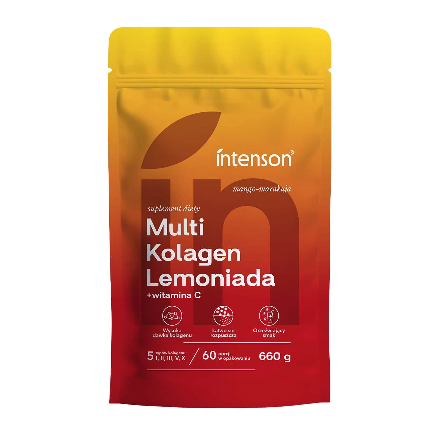 Intenson Multi Collageen, collageen limonade poeder met mango-maracuja smaak, 660 g