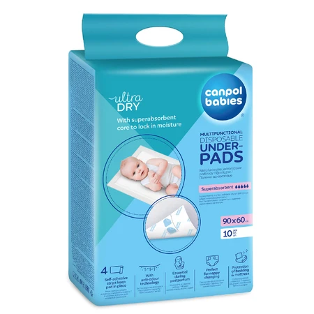 Set Canpol Babies, tampoane sanitare multifuncționale, de unică folosință, cu benzi adezive, 90 cm x 60 cm, 2 x 10 bucăți