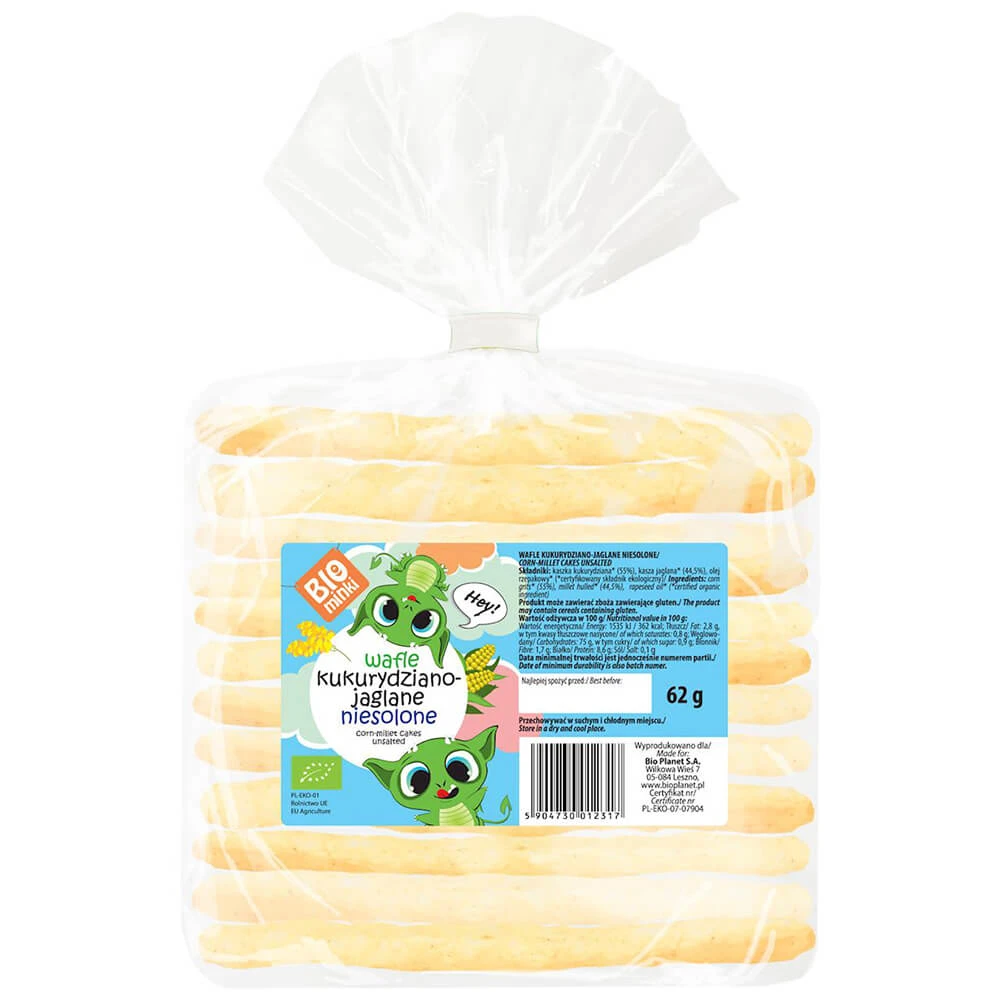 Biominki, maïs-eiwafels, ongezouten, Bio, 62 g KORTE SLUITING