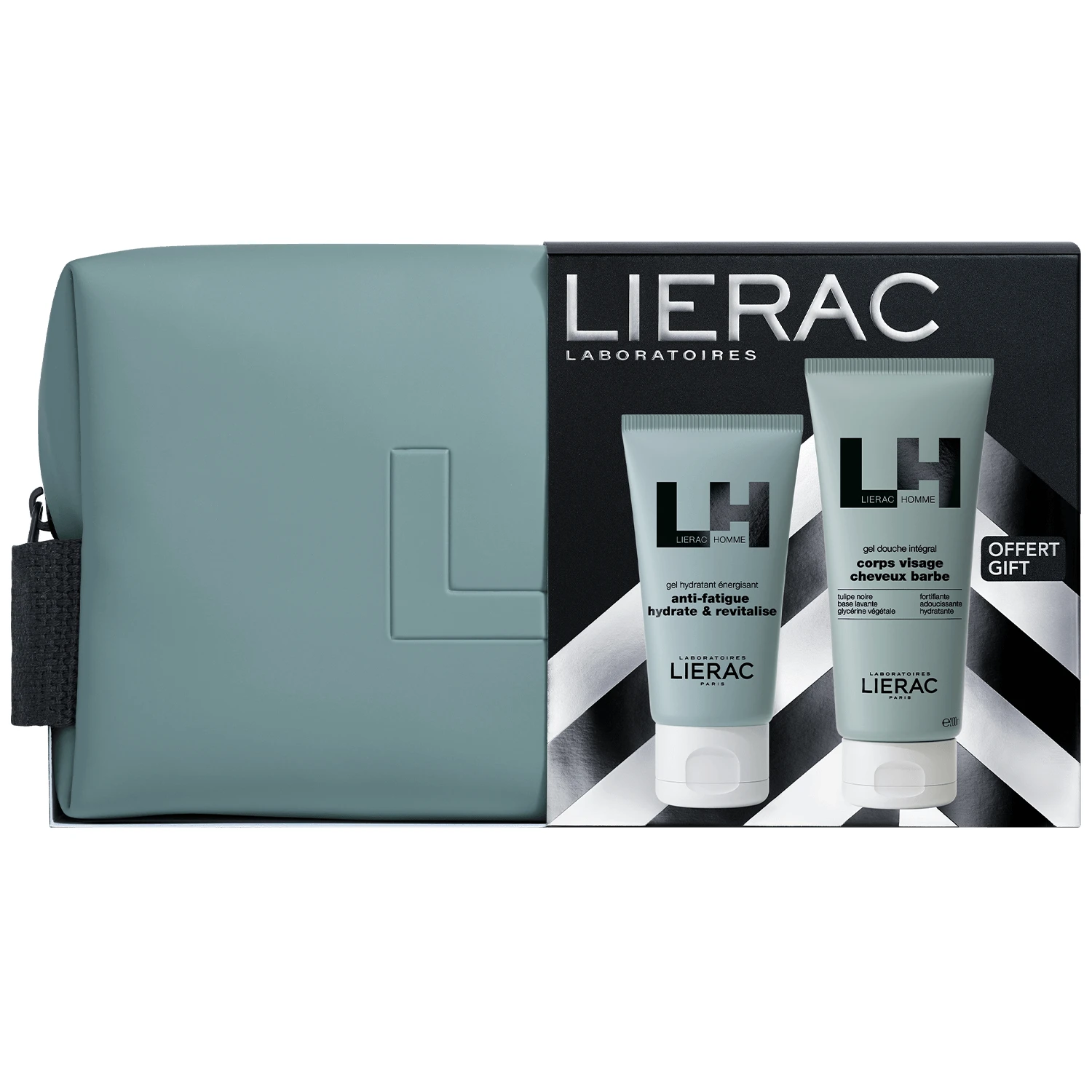 Lierac Homme set, hydraterende gezichtsgel, 50 ml + douchegel, 200 ml en gratis cosmeticatasje