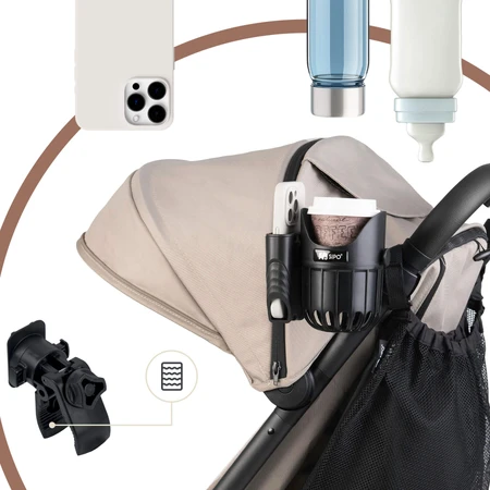 Sipo, universele beker- en telefoonhouder 2in1 voor kinderwagen, zwart, 1 st