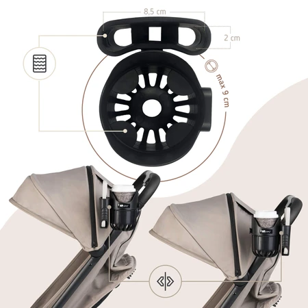 Sipo, universele beker- en telefoonhouder 2in1 voor kinderwagen, zwart, 1 st
