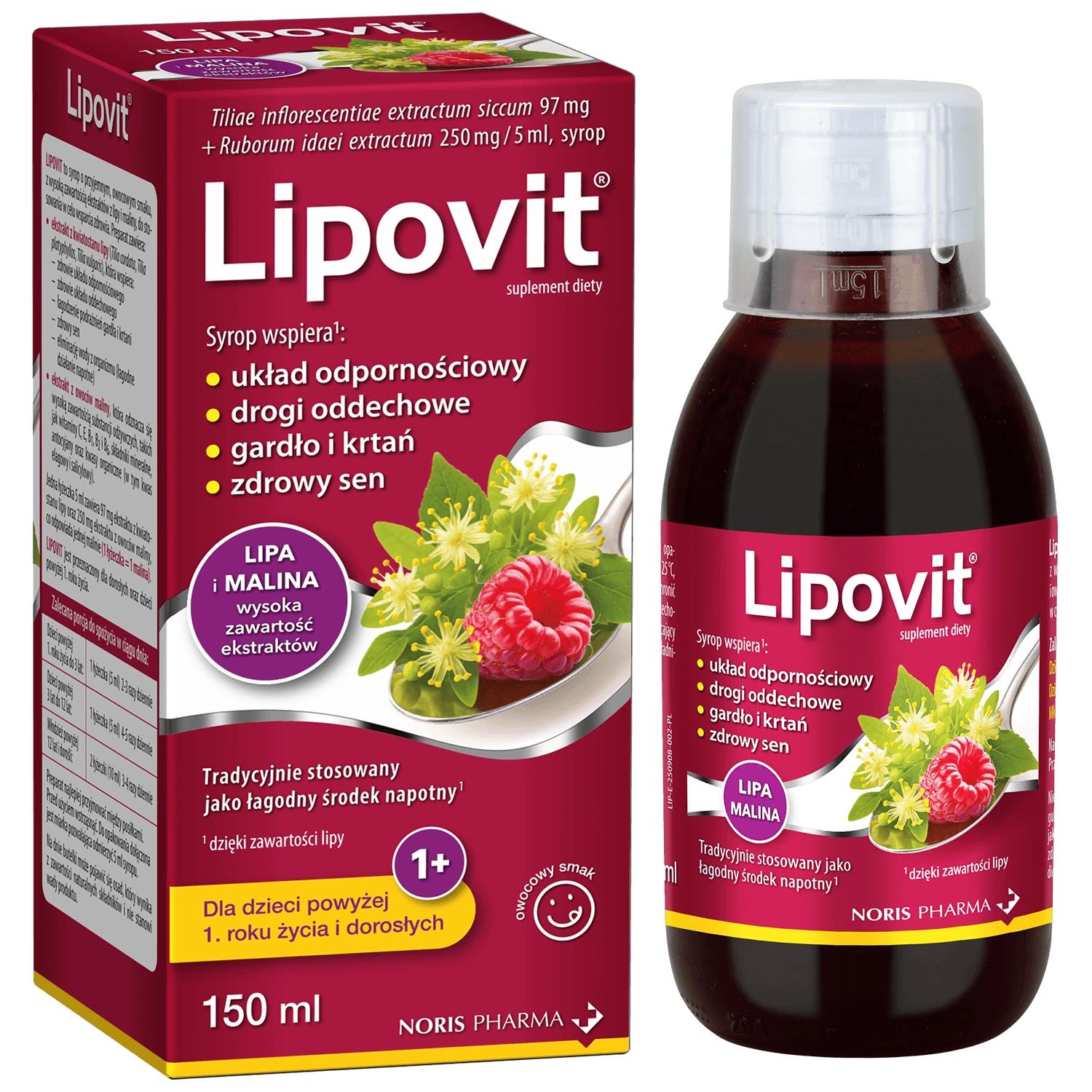 Lipovit Lipa en Framboos, siroop voor kinderen vanaf 1 jaar en volwassenen, 150 ml