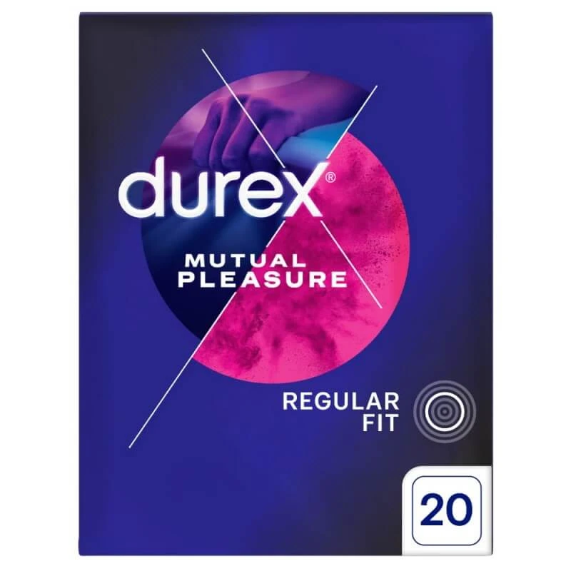 Durex Mutual Pleasure, condooms met glijmiddel, geribbeld met bies, 20 stuks