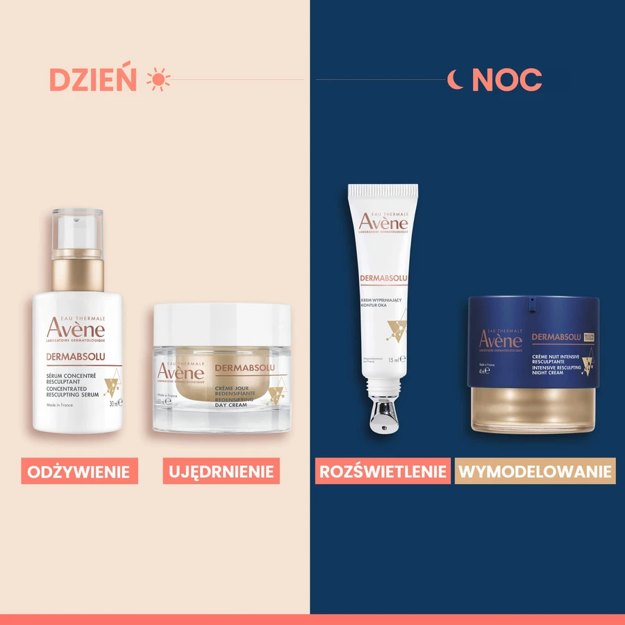 Set Avene, Les Essentiels, crema nutriente rivitalizzante dalla texture ricca, 50 ml + Dermabsolu, crema riempitiva per il contorno occhi, 15 ml