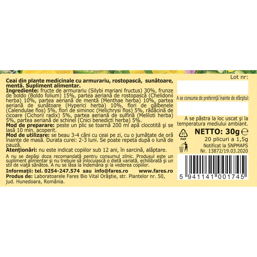 Hepatocol Tea D43, 20 sachets, Fares