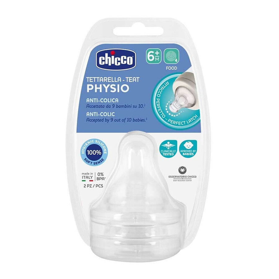 Silicone anti-colic teat, Physio Perfect5, 2pcs, 6months+, Chicco