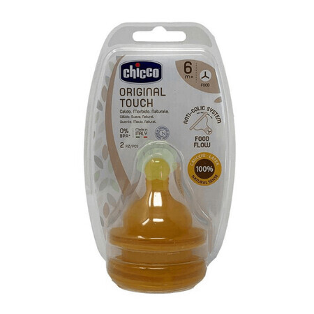 Physiological anti-colic rubber teat for bottle feeding, 2 pcs, +6 months Original Touch, Chicco