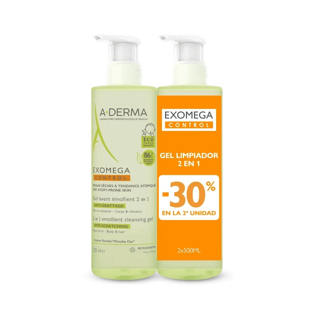 A-Derma Exomega Controle Emolliërende Reinigingsgel 2-1 Anti-Iritatie 2 X 500 Ml