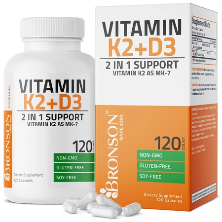 Vitamine K2 90 mcg + Vitamine D3 5000 IU, 120 capsules, Bronson Laboratories