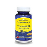 Vitamina natural K2 MK7 120mcg, 30 cápsulas, Herbagetica