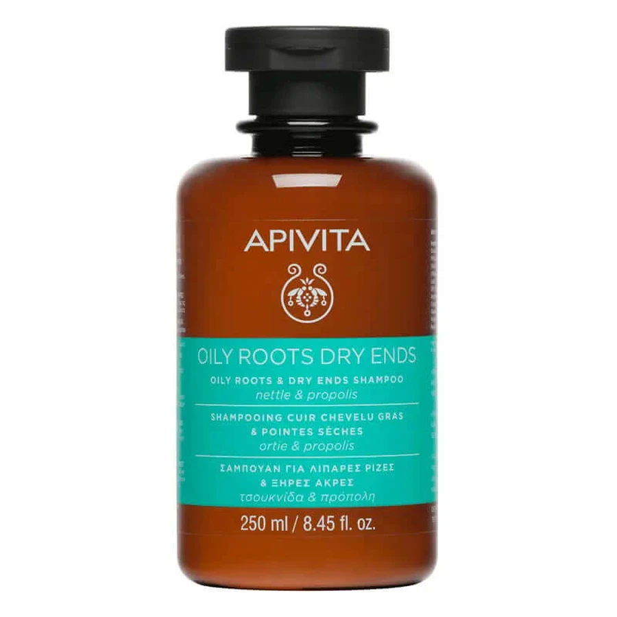 APIVITA Ausgleichendes Shampoo für fettigen Ansatz und trockene Spitzen mit Brennnessel und Propolis 250 ml