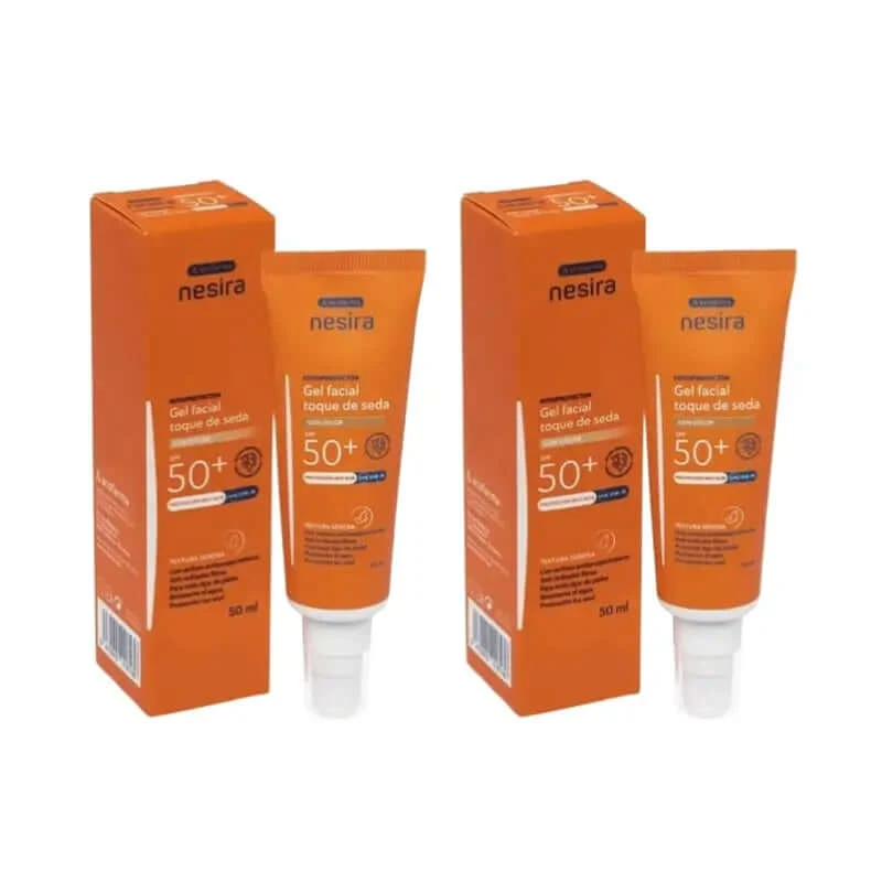 Nesira Silk Touch Gel Gezicht Spf50+ Met Kleur, 2 x 50 ml verpakking