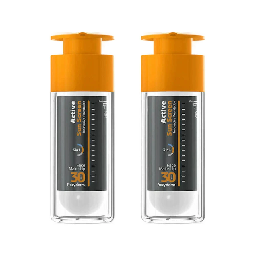 Frezyderm Active Sun Screen Innovative Foundation Water Resistant Facial Sun Cream SPF30 2x30 ml