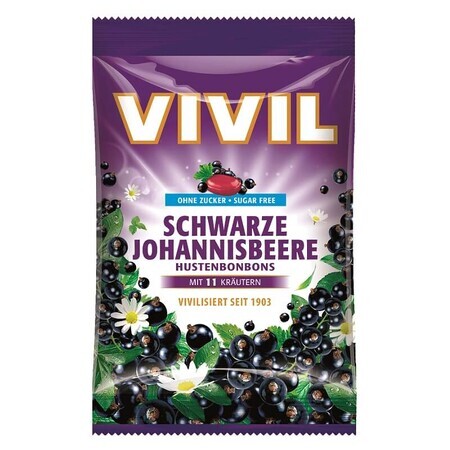 Zuckerfreies Bonbon mit schwarzer Johannisbeere und Vitamin C, 60 g, Vivil