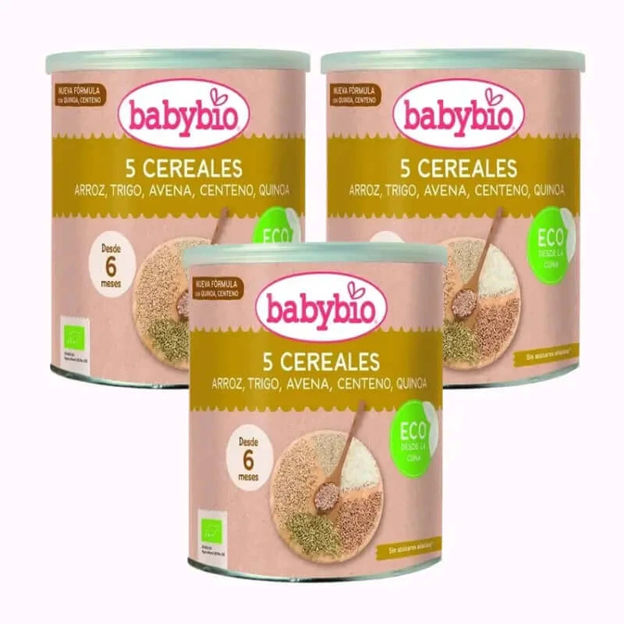 Babybio 5 Cereales Ecológicos +6m, pack 3 x 220g