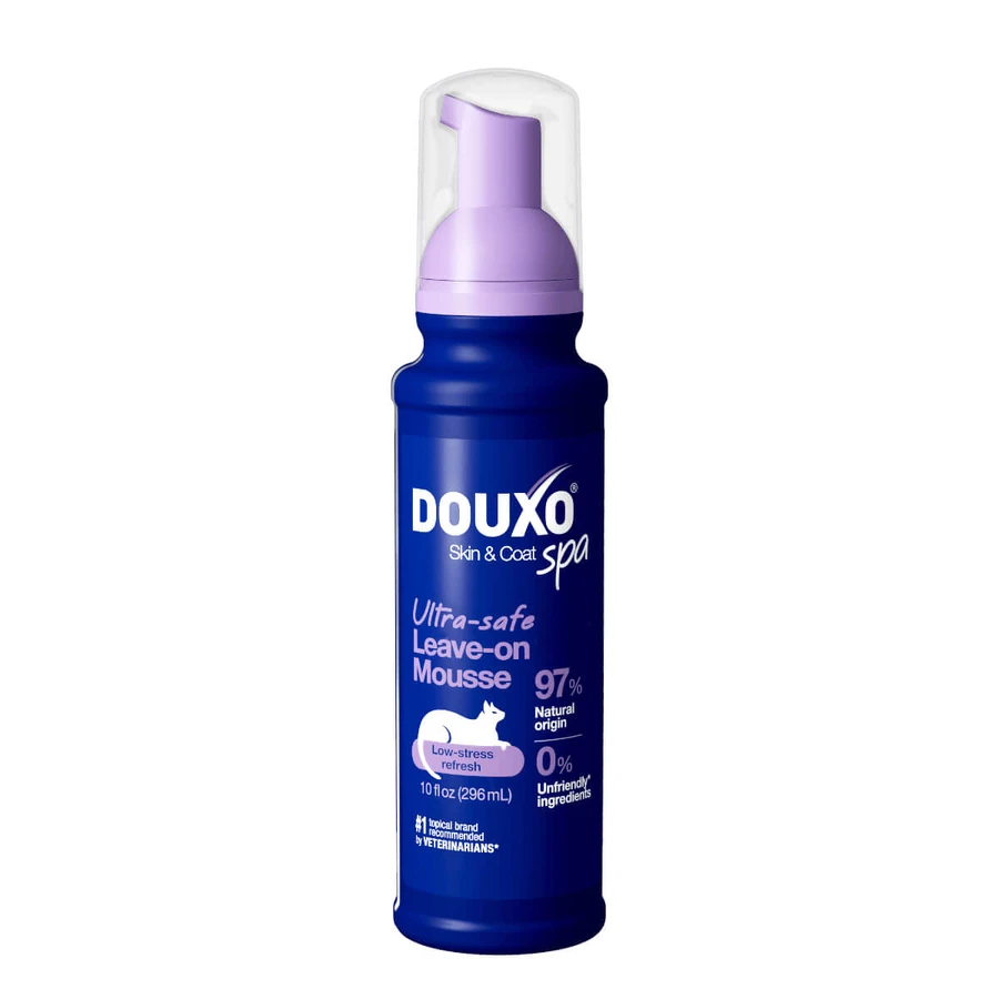 DOUXO SPA Low-Stress Refresh Mousse, schäumendes Shampoo für Katzen, nicht ausspülbar, feuchtigkeitsspendend, Vanille und Kokosnuss, Flasche mit Applikator, 150ml