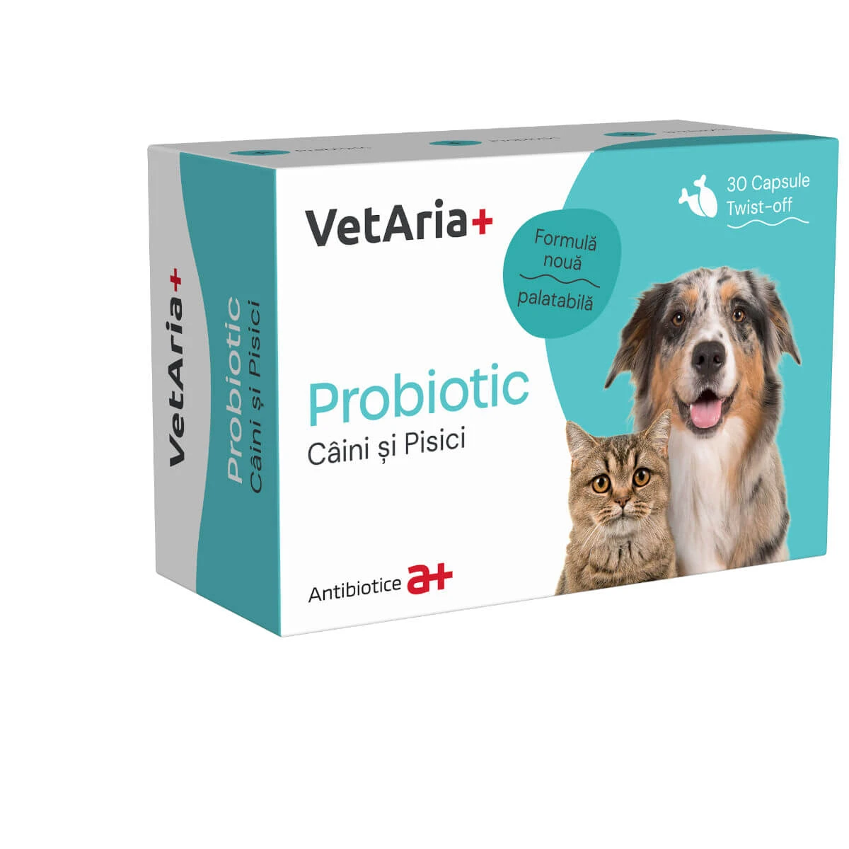 VETARIA+ Probiotic, XS-XL, spijsverteringsstelsel & probioticasupplement voor honden en katten, Kip, doos, 30 capsules