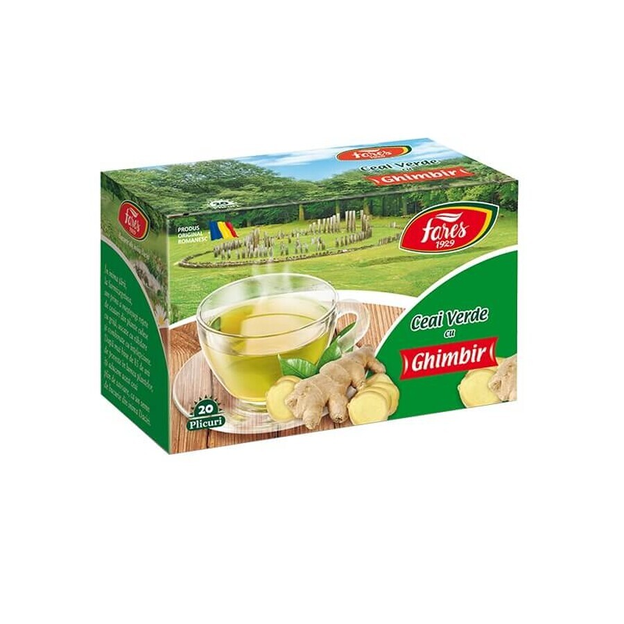 Green tea with ginger, 20 sachets, Fares