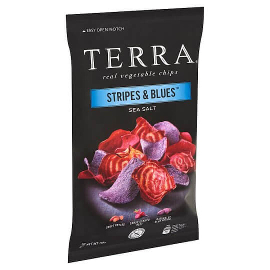 Chipsuri cu sare de mare Stripes & Blues, 110 g, Terra