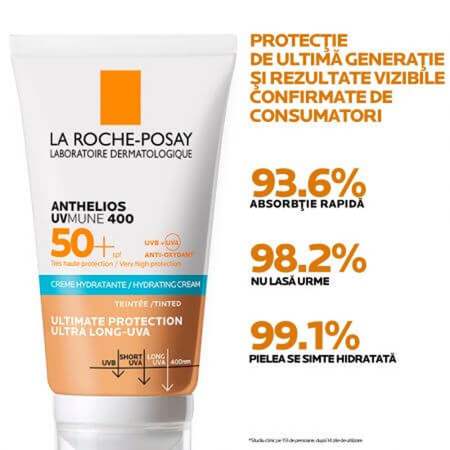 La Roche-Posay Anthelios, crème hydratante avec pigment de couleur pour la protection solaire SPF 50+ UVmune, 50 ml,