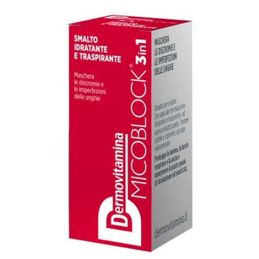 Dermovitamin micoblock 3-in-1 feuchtigkeitsspendender und atmungsaktiver Nagellack rot 5 ml