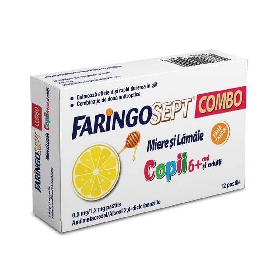 Faringosept Combo Miele e Limone, bambini 6+ e adulti, 0,6 mg/1,2 mg, compresse, Terapia